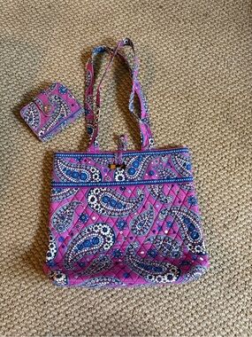 Vera Bradley Quilted Pink Paisley Tote with Matching Wallet